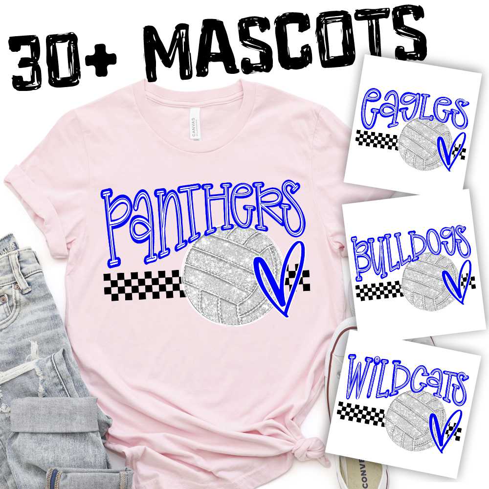 CUSTOM MASCOT Glitter Volleyball on checks with MASCOT *DTF* Transfer