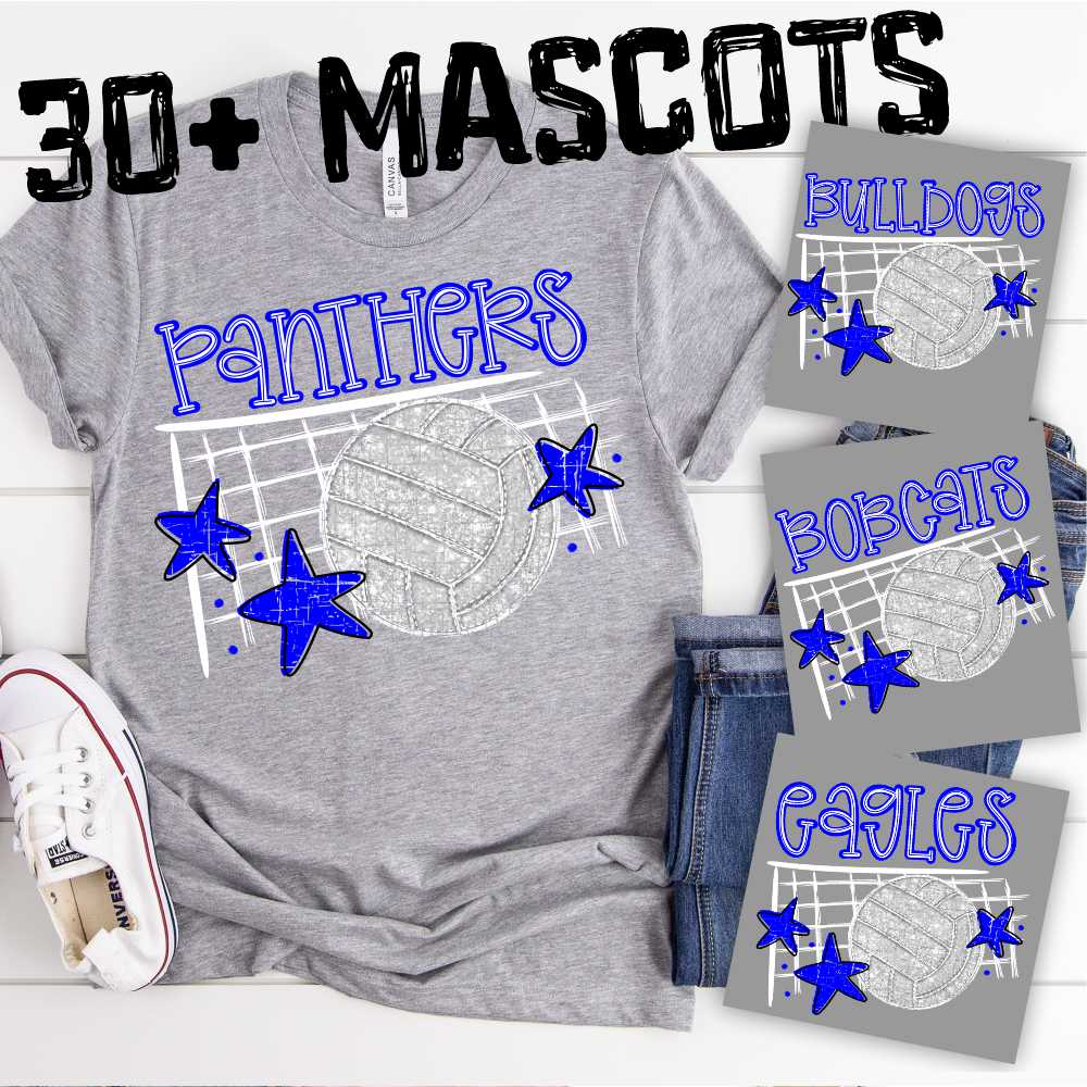 CUSTOM MASCOT Glitter Volleyball on net with MASCOT *DTF* Transfer