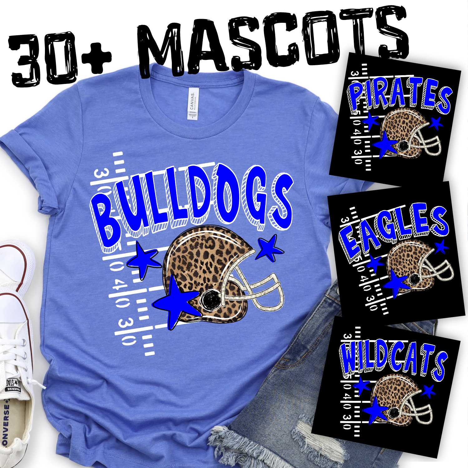 CUSTOM MASCOT Leopard helmet on field with stars *DTF* Transfer
