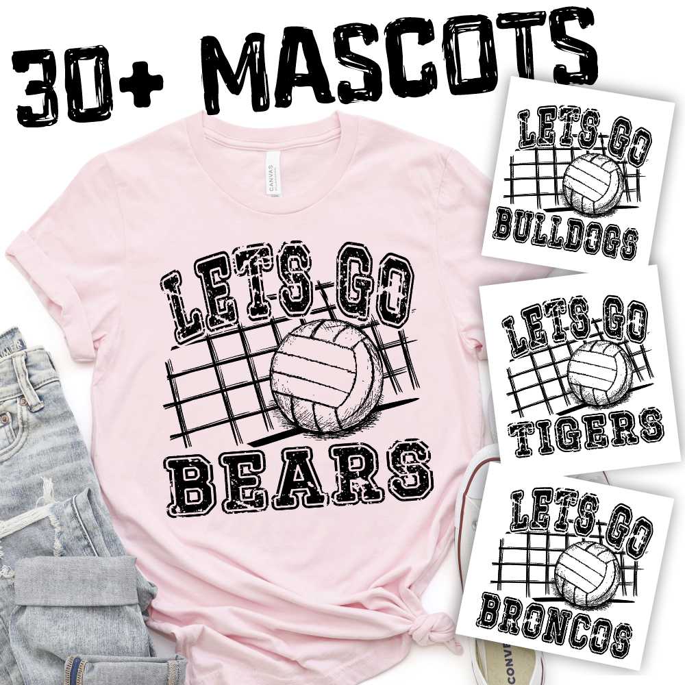 CUSTOM MASCOT Volleyball Let's go Mascot BLACK *DTF* Transfer