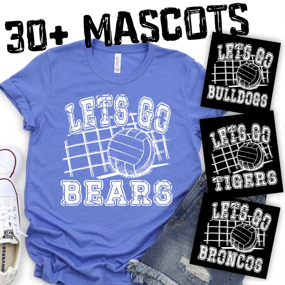 CUSTOM MASCOT Volleyball Let's go Mascot WHITE *DTF* Transfer