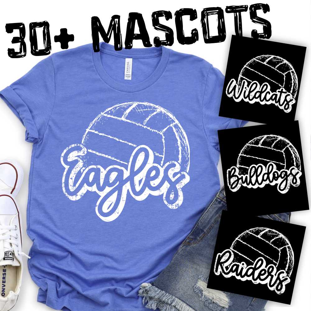 CUSTOM MASCOT Volleyball script Mascot WHITE *DTF* Transfer