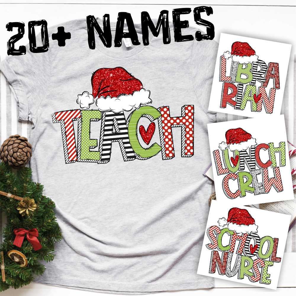 Christmas print pattern Words with santa hat *DTF* Transfer