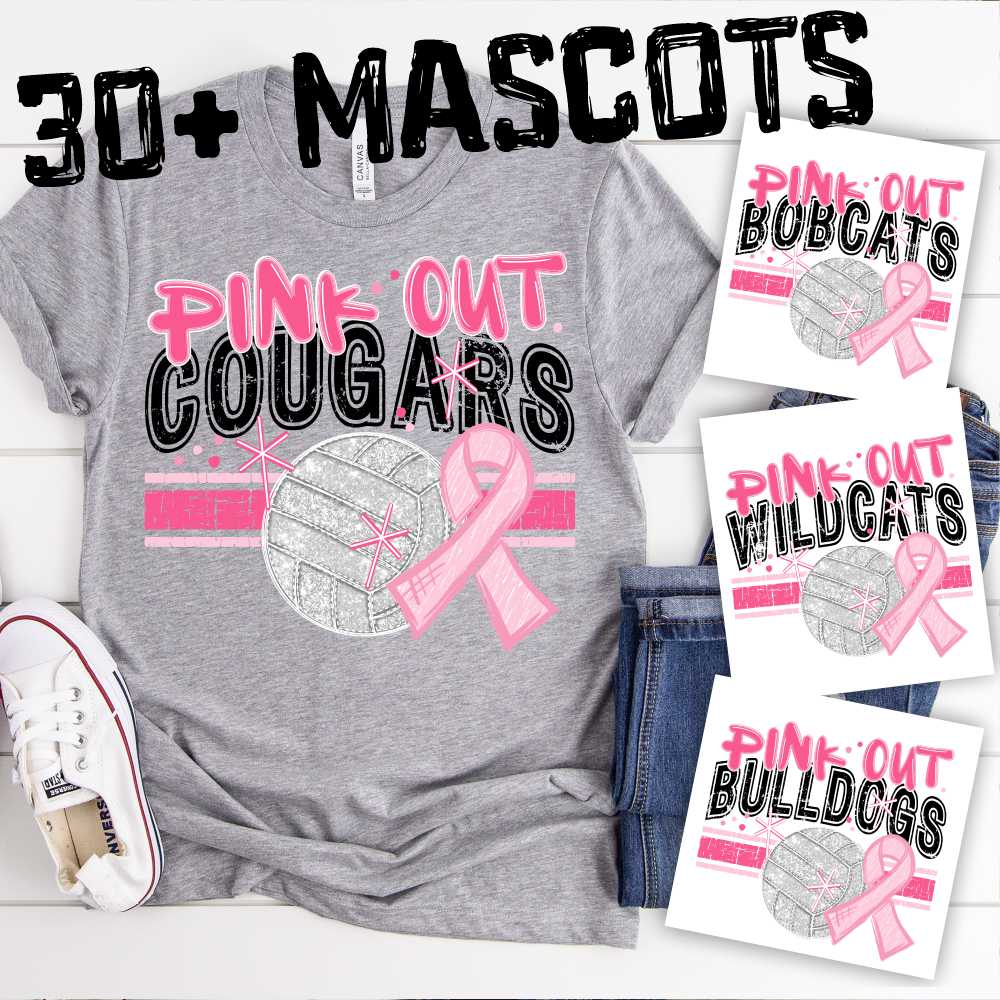 CUSTOM MASCOT Pink out faux sequin volleyball on stripes *DTF* Transfer