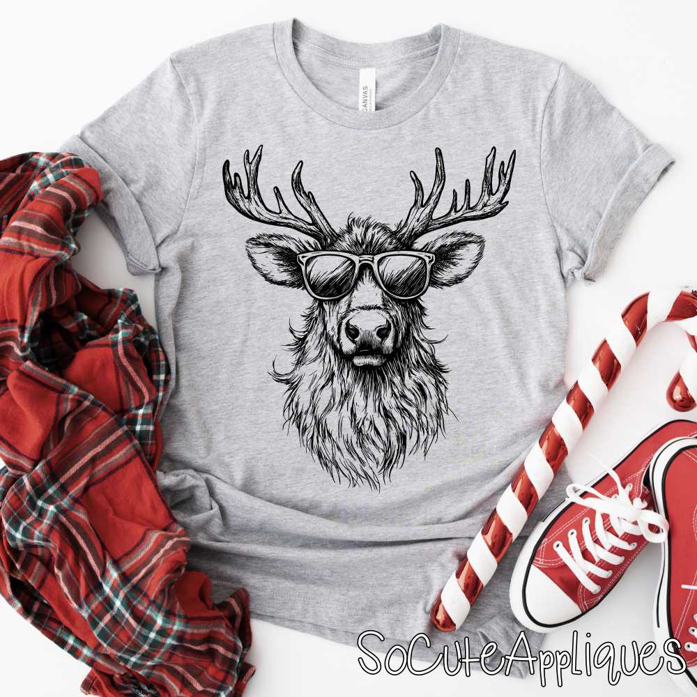 Reindeer with big glasses *DTF* Transfer*