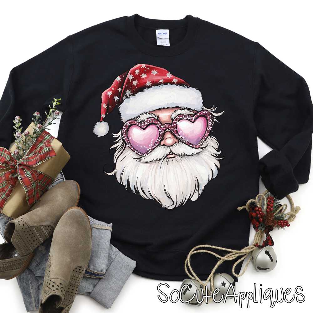 Santa with pink glitter glasses *DTF* Transfer*