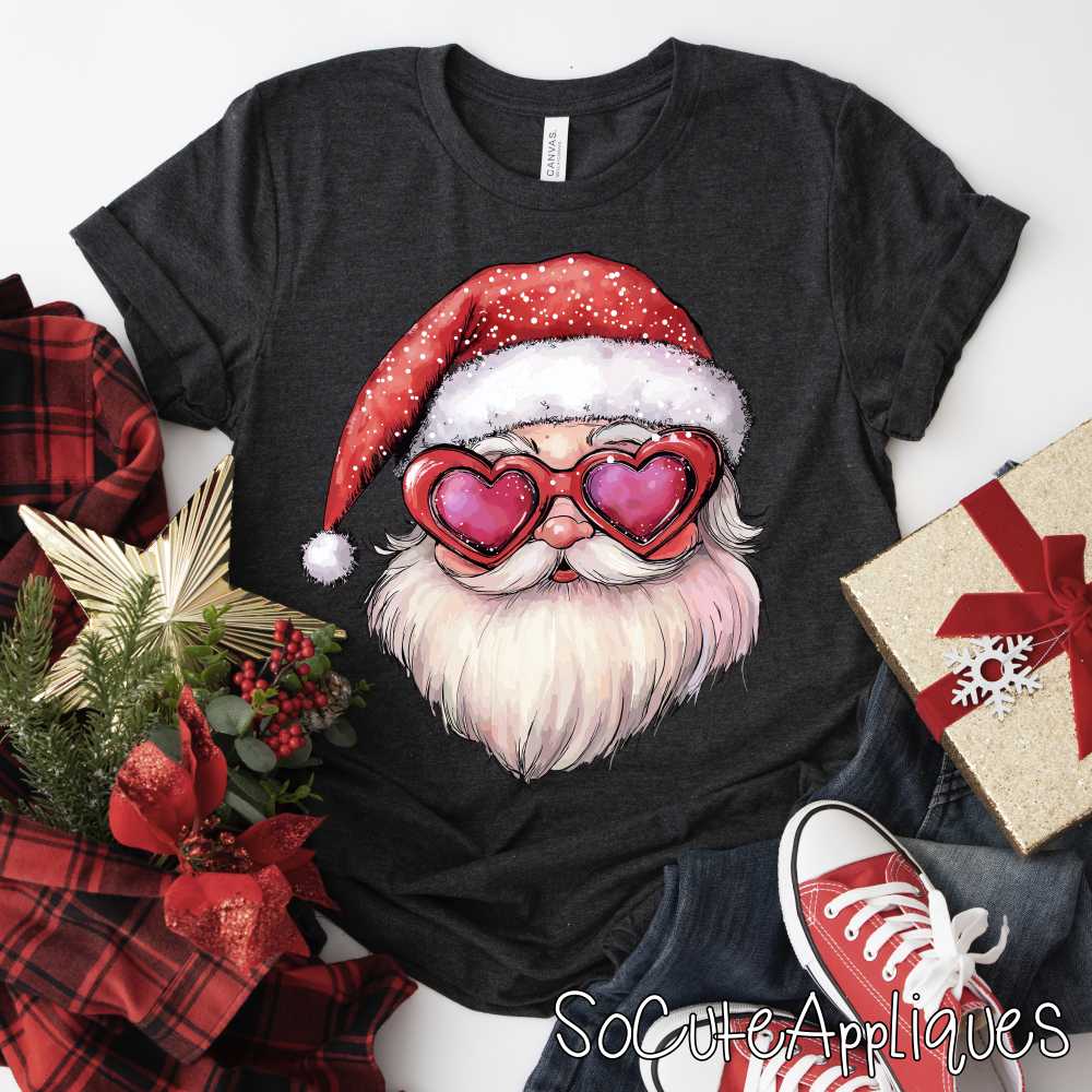 Santa with red heart glasses *DTF* Transfer*
