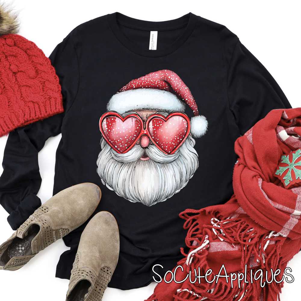 Santa with red heart glasses *DTF* Transfer*