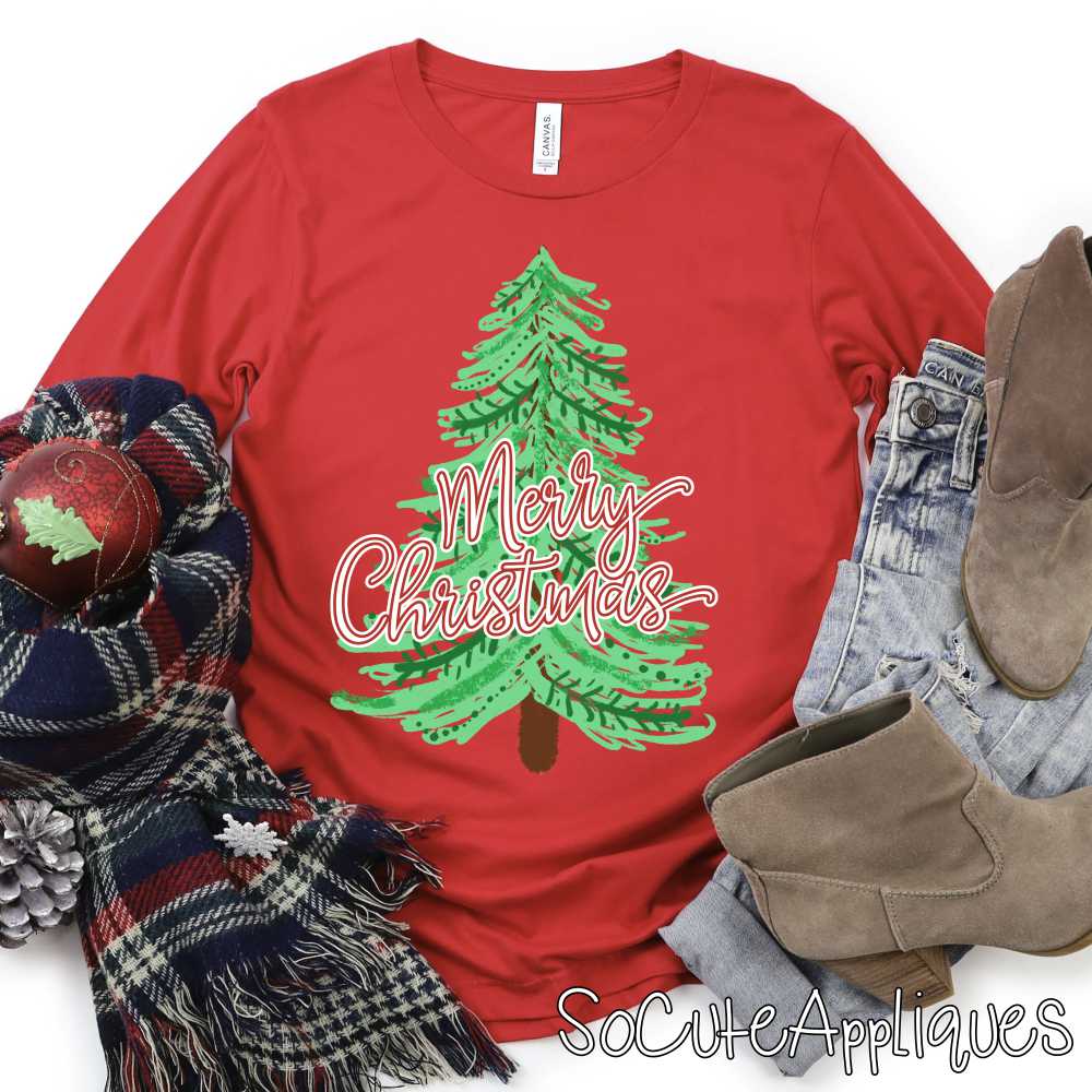 Merry Christmas on green tree *DTF* Transfer*