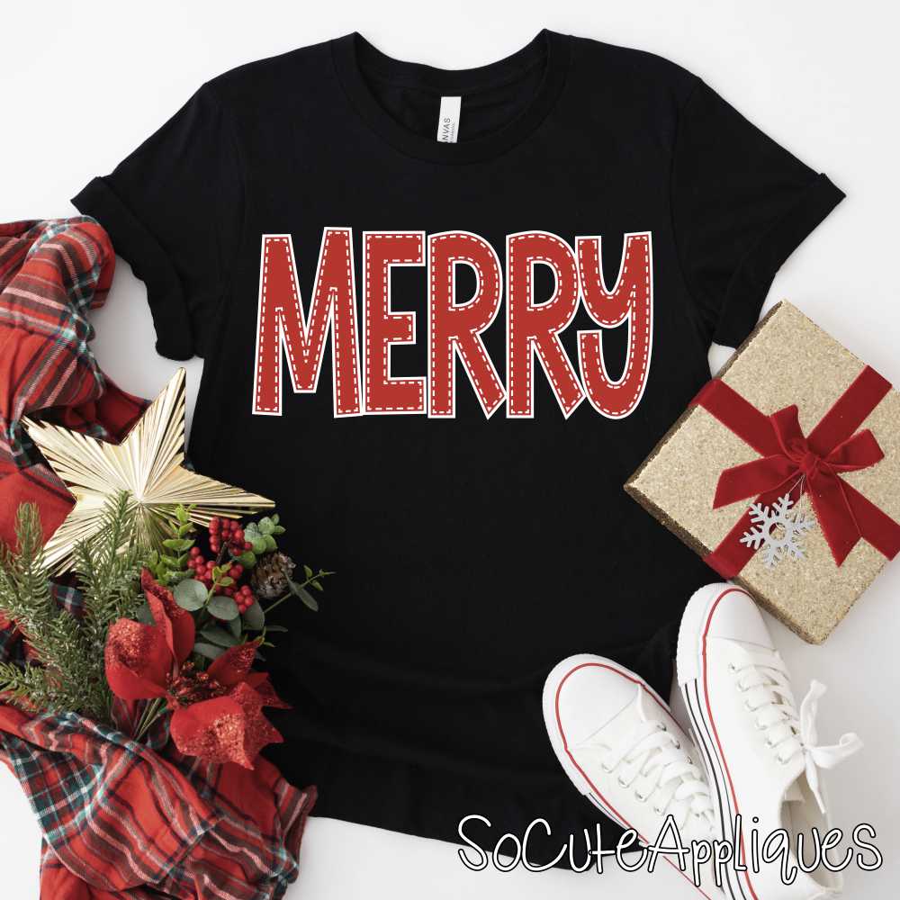 MERRY stitched red *DTF* Transfer