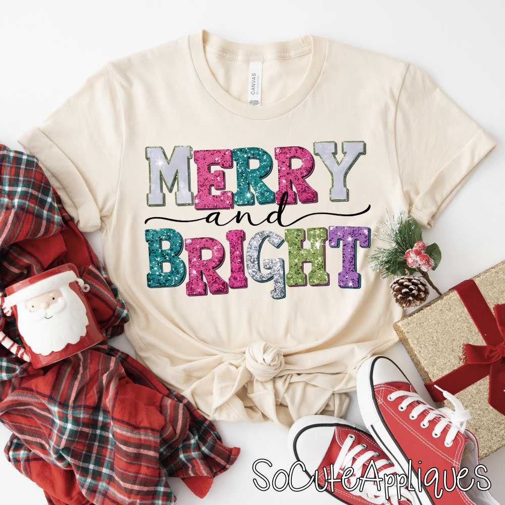 Merry and Bright glitter *DTF* Transfer