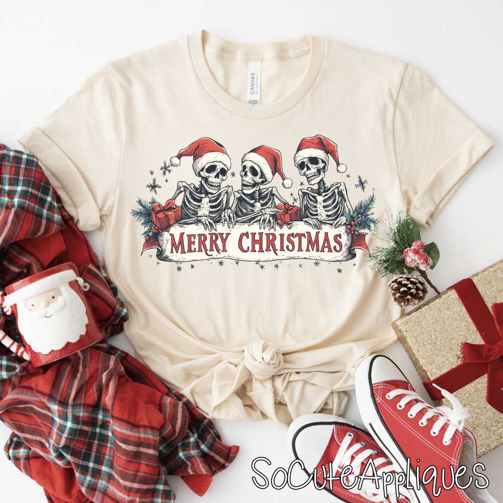 Merry Christmas skeletons *DTF* Transfer