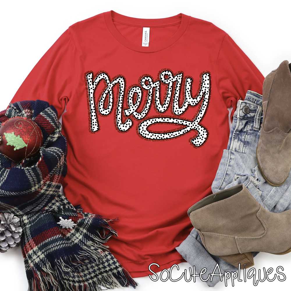 Merry Script polka dot red glitter *DTF* Transfer