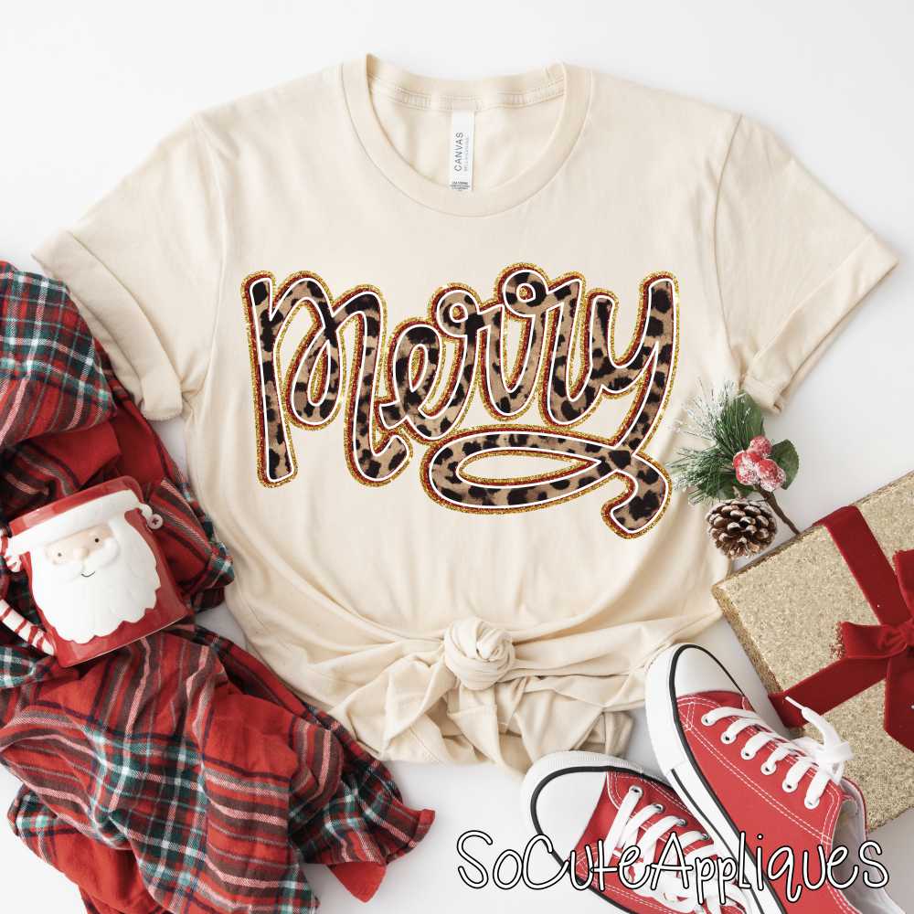 Merry Script leopard red glitter *DTF* Transfer