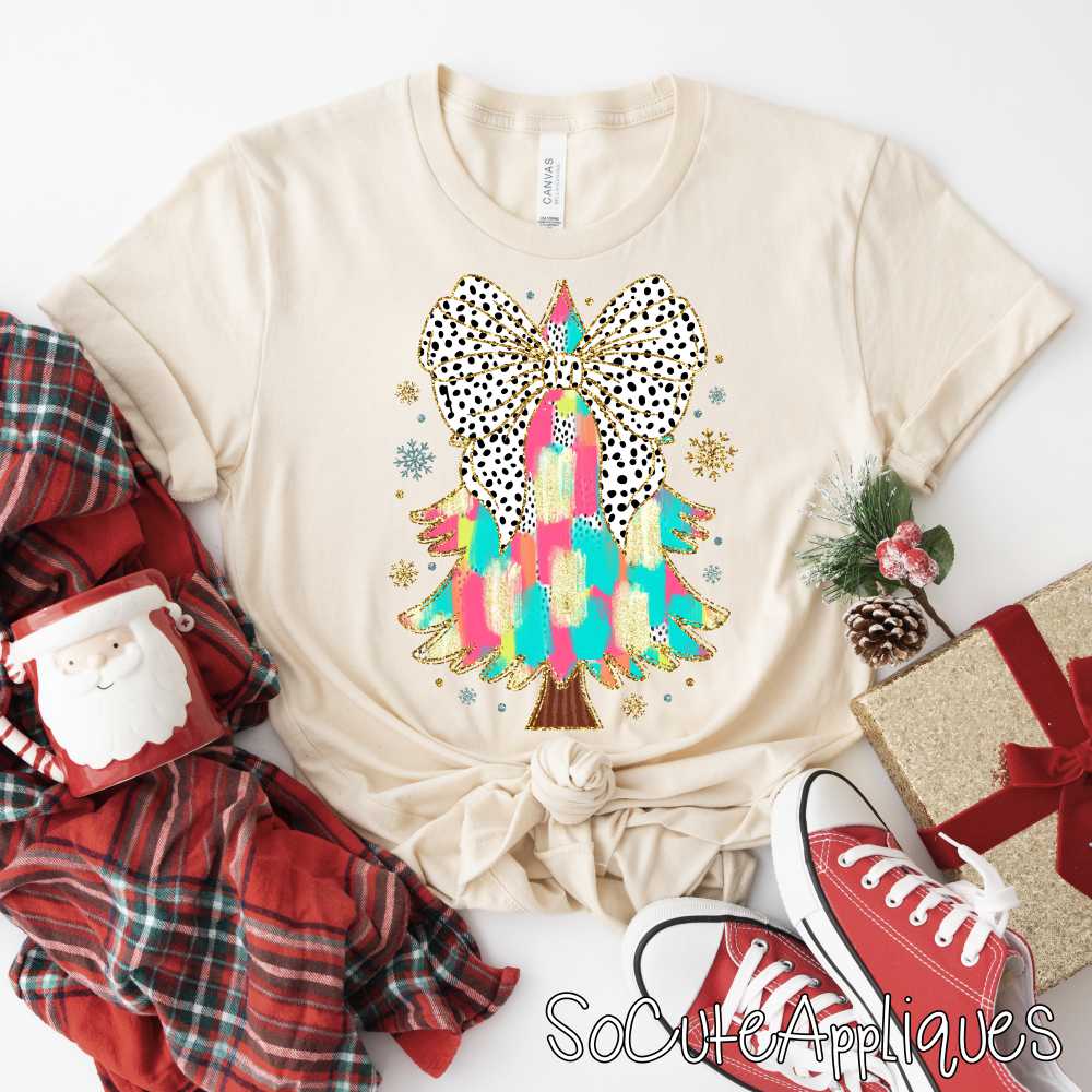 Bright tree polka dot bow *DTF* Transfer