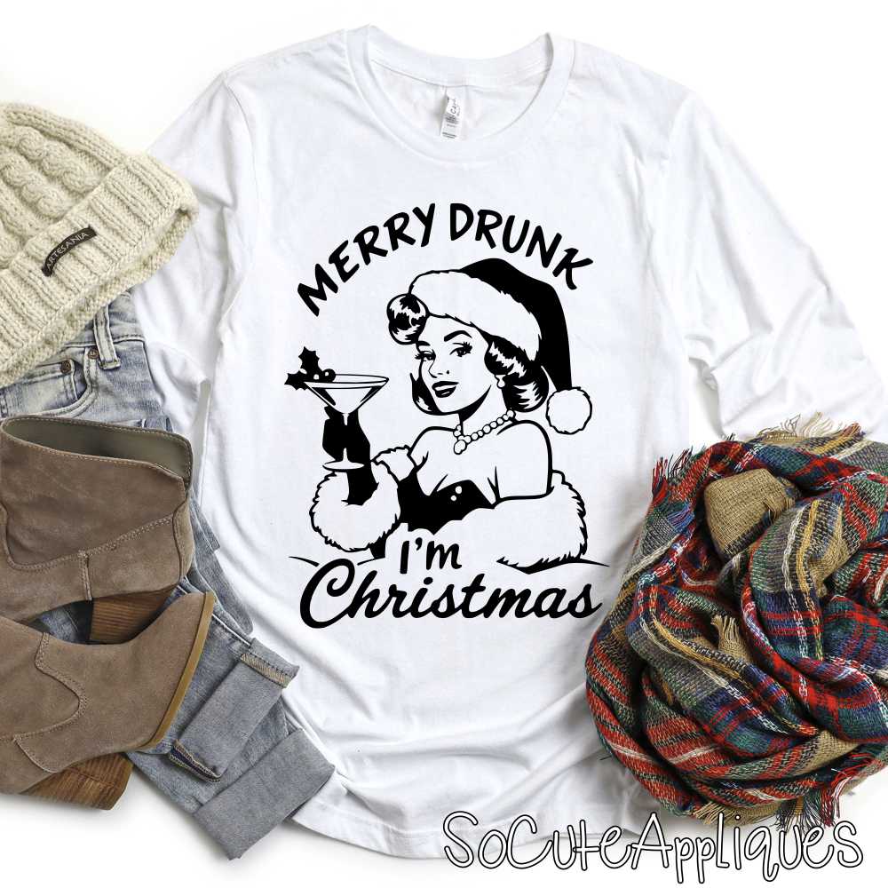 Merry Drunk Im Christmas BLACK *DTF* Transfer