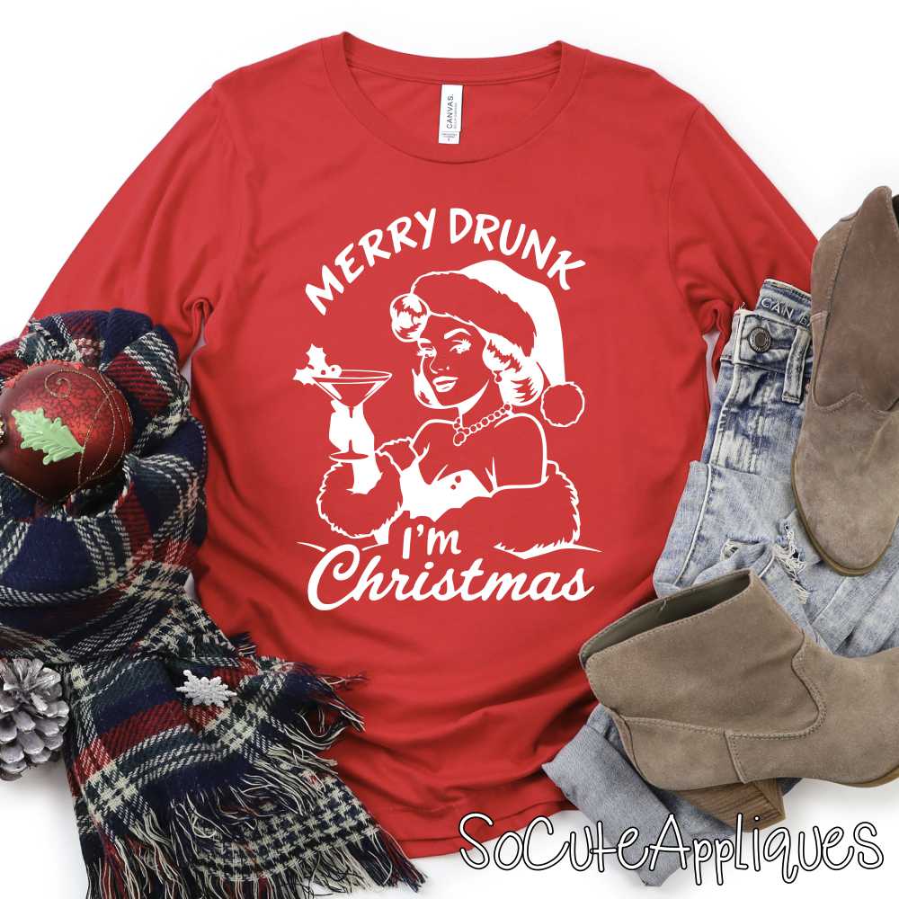 Merry Drunk Im Christmas WHITE *DTF* Transfer