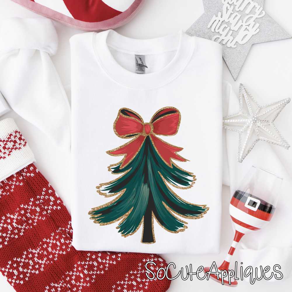 Christmas tree big red bow *DTF* Transfer