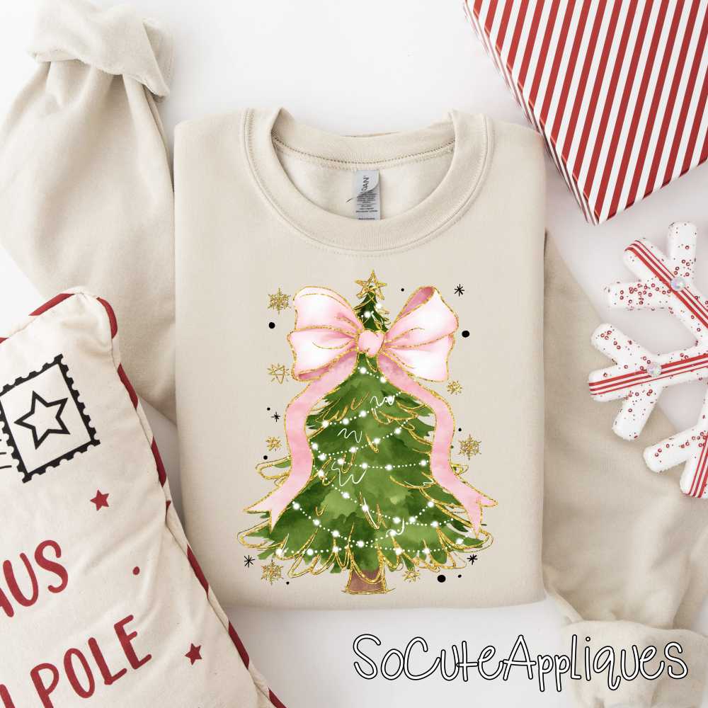 Christmas tree pink bow *DTF* Transfer