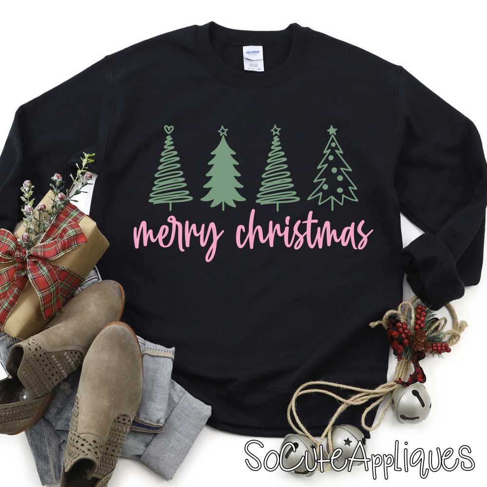 Merry Christmas trees pink and green *DTF* Transfer