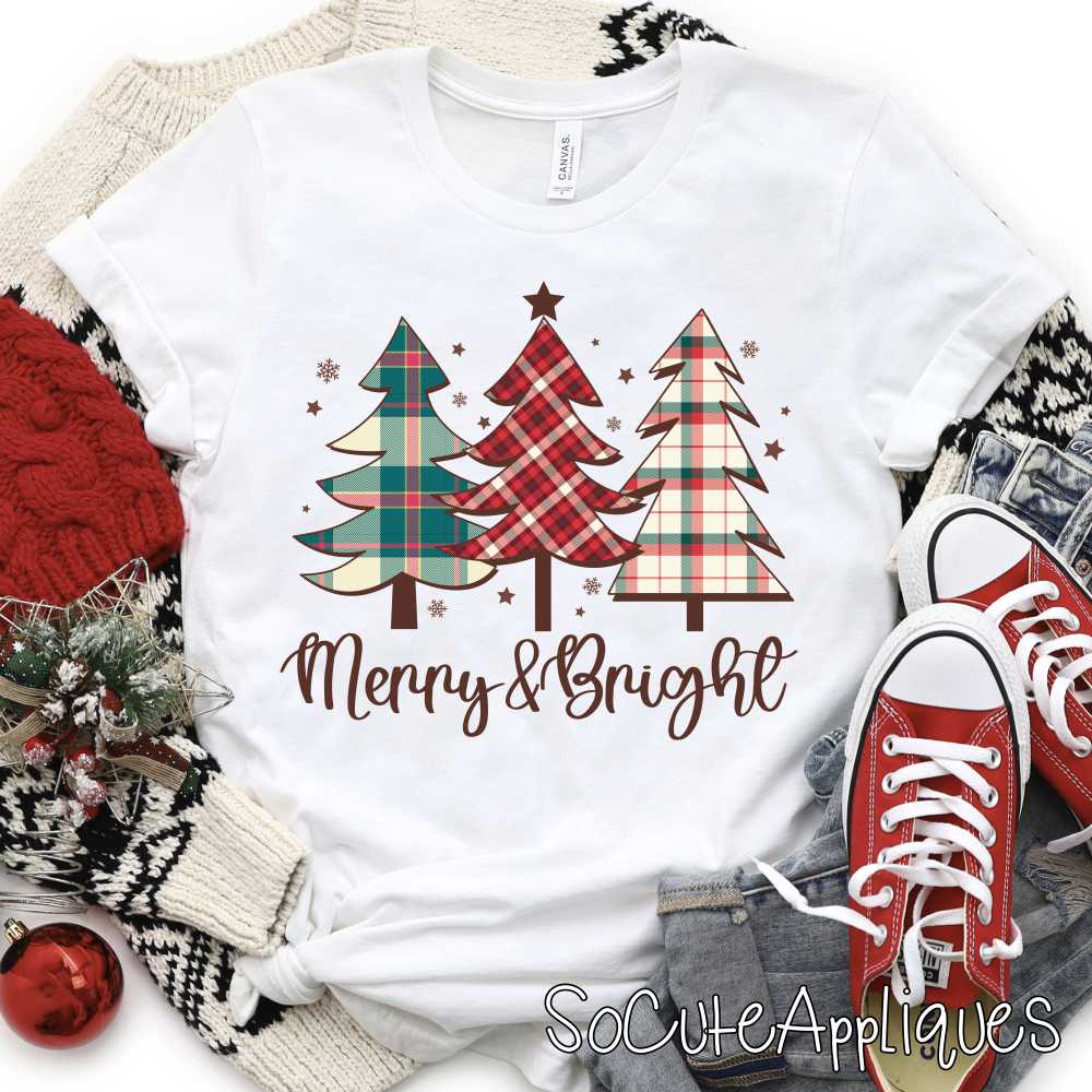 Merry and Bright Christmas plaid *DTF* Transfer