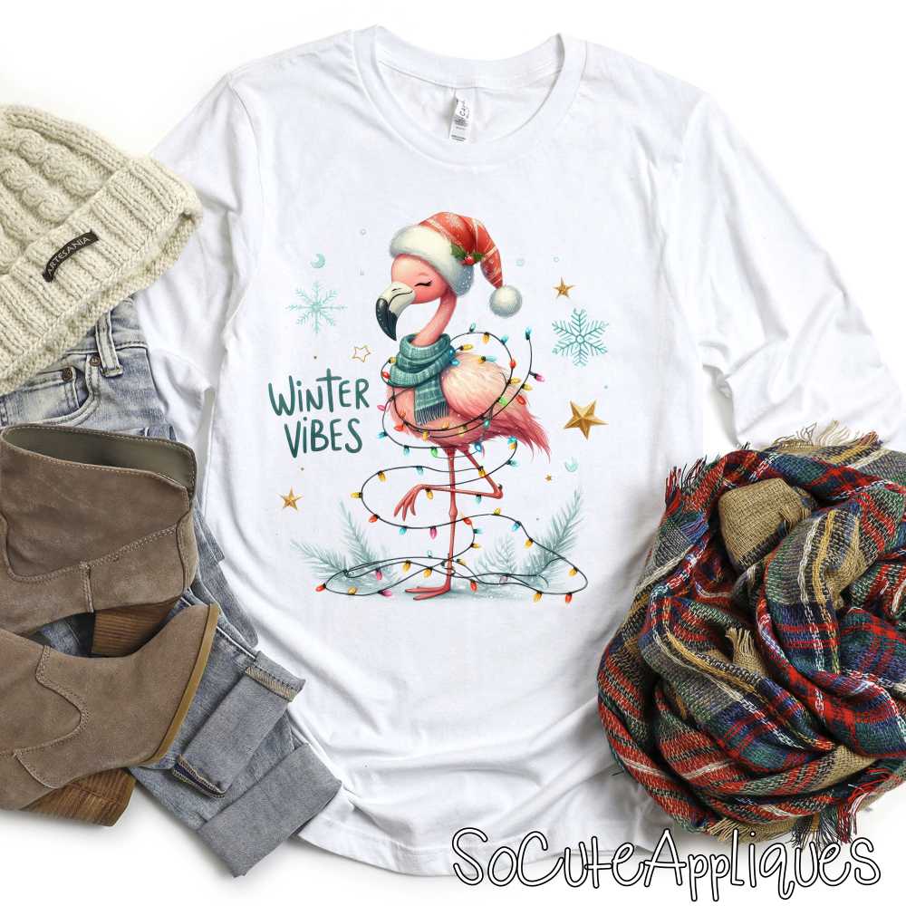 Winter vibes flamingo *DTF* Transfer