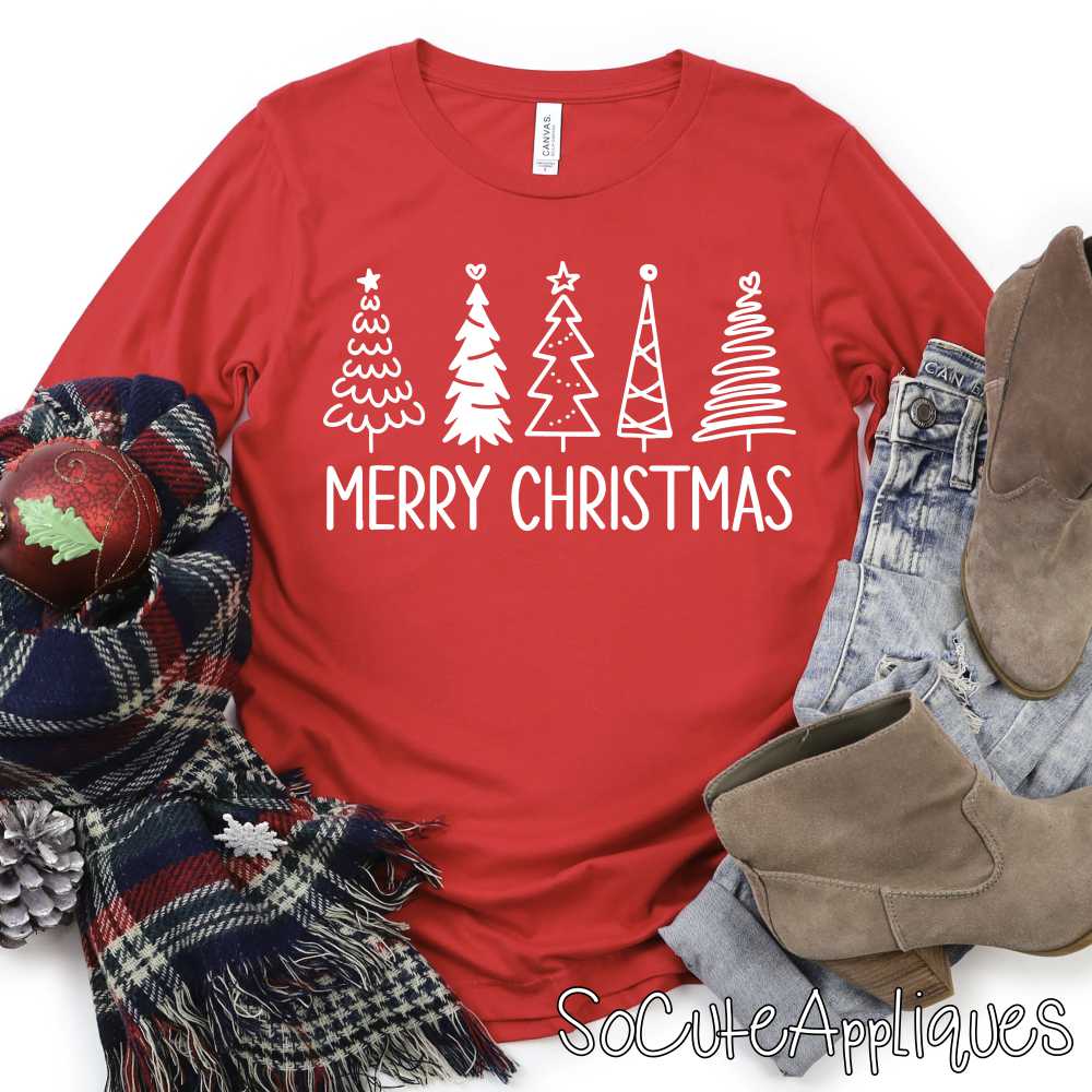 Merry Christmas trees WHITE *DTF* Transfer
