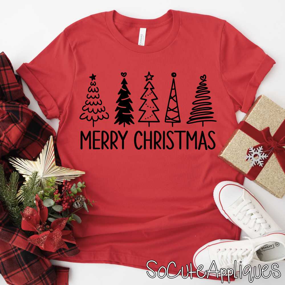 Merry Christmas trees BLACK *DTF* Transfer