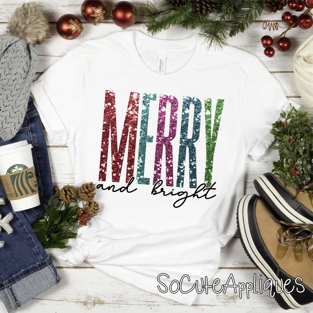 Merry and bright glitter *DTF* Transfer
