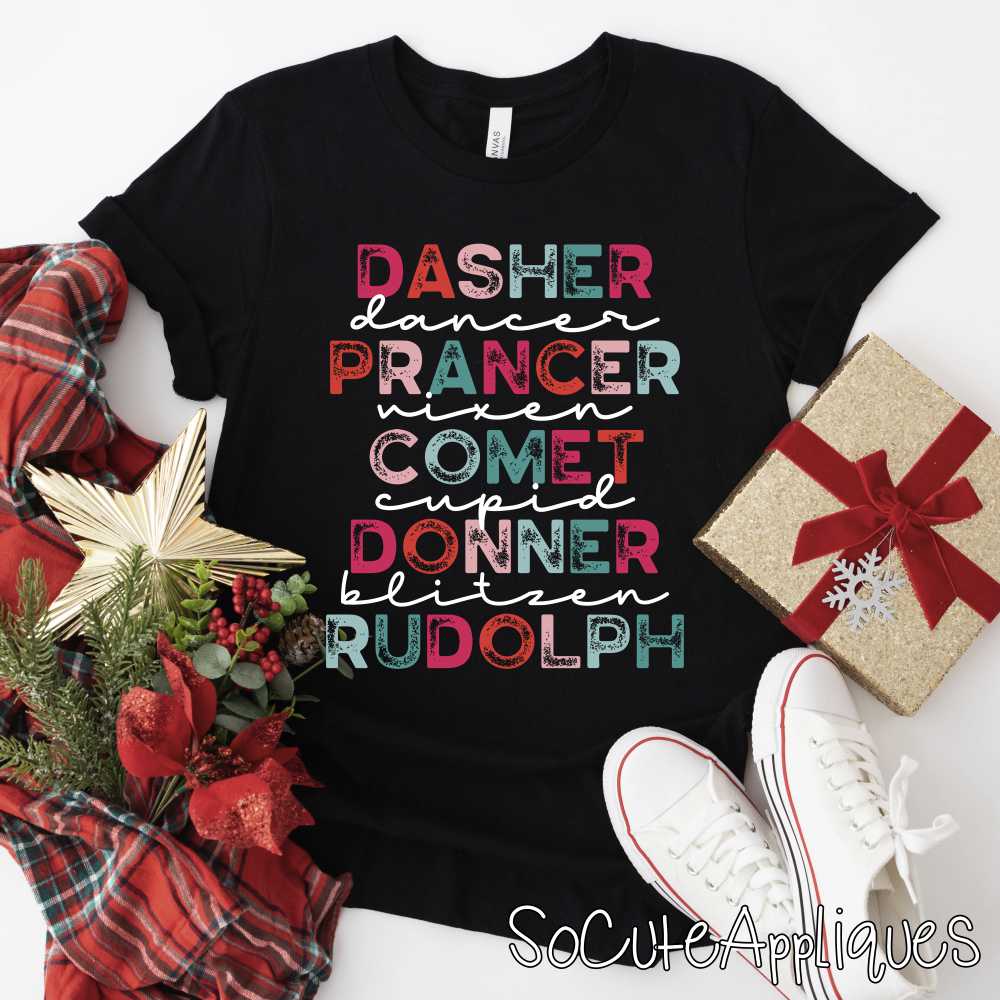 Dasher dancer prancer WHITE *DTF* Transfer