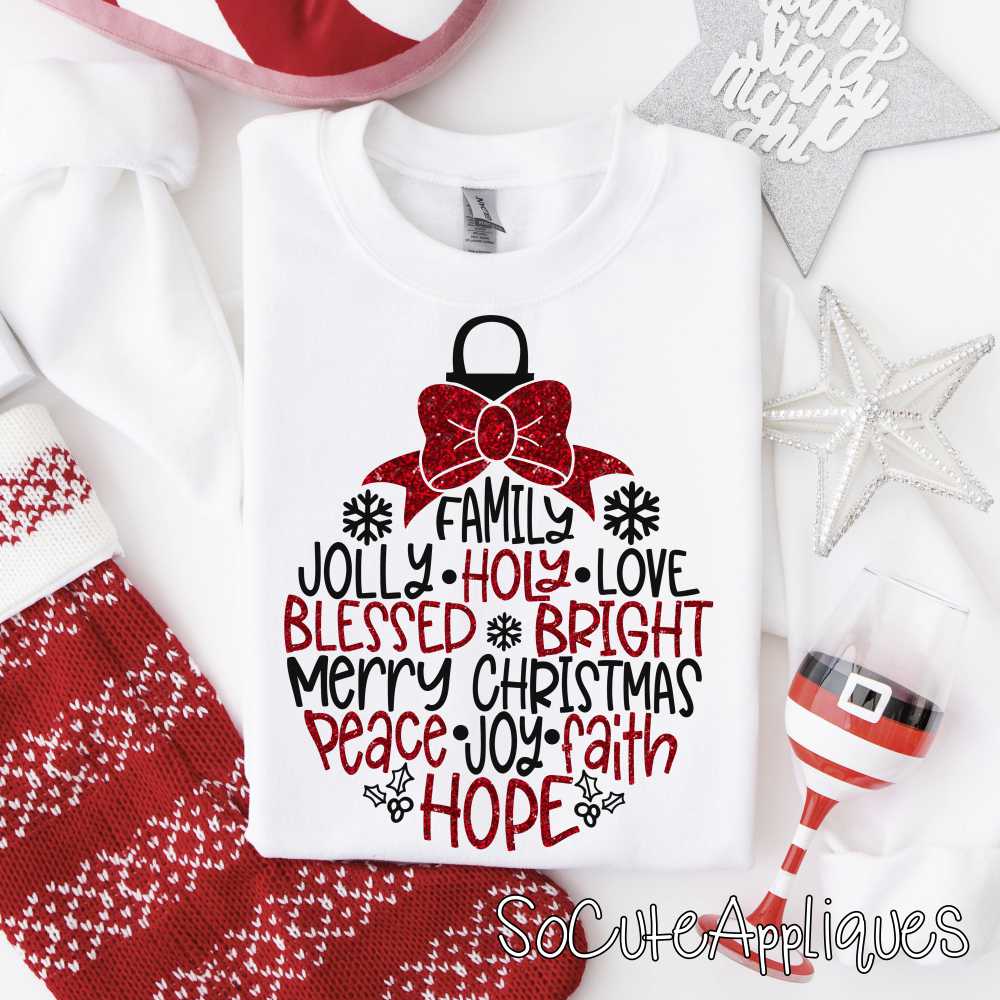 Christmas ornament words black *DTF* Transfer