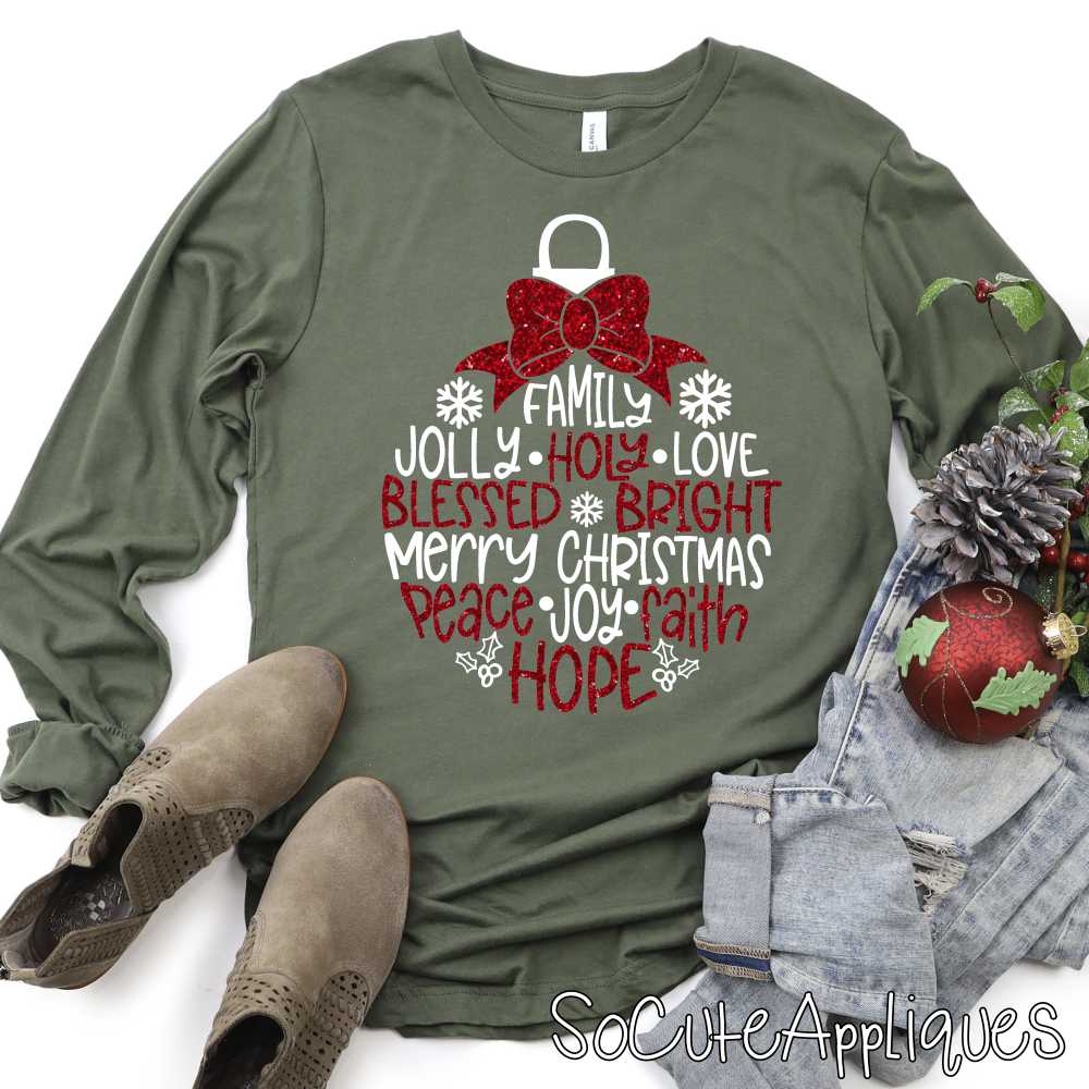 Christmas ornament words WHITE *DTF* Transfer
