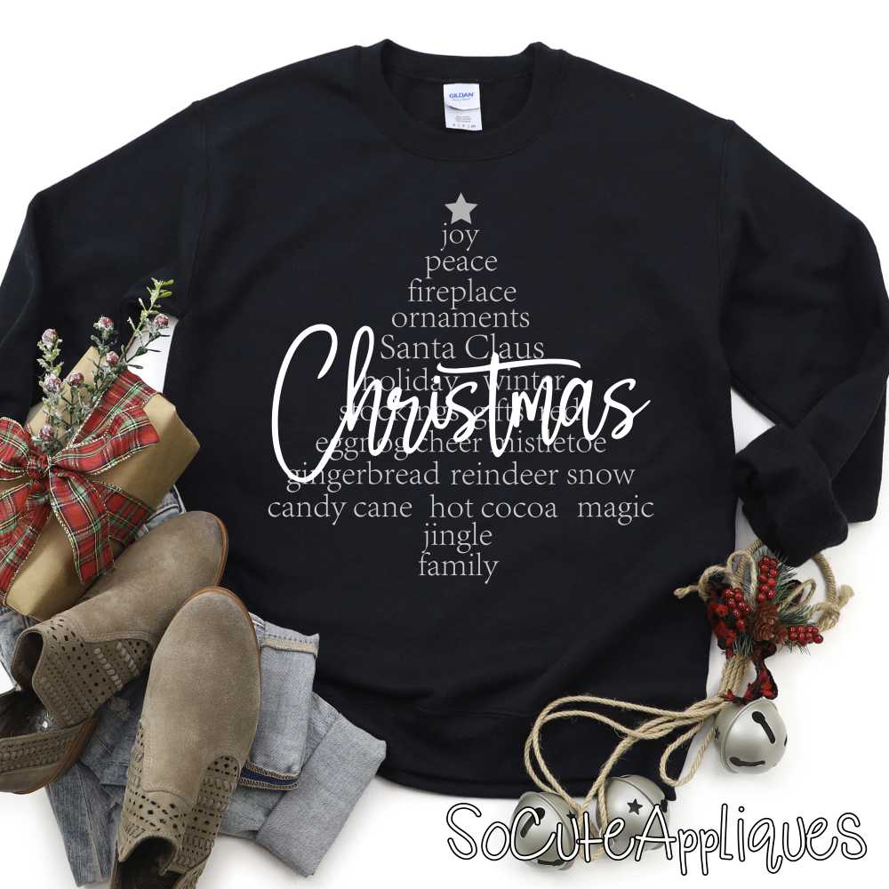 Christmas tree words WHITE *DTF* Transfer