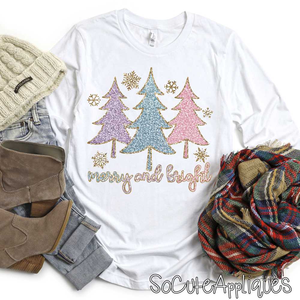 Merry and Bright pastel glitter *DTF* Transfer