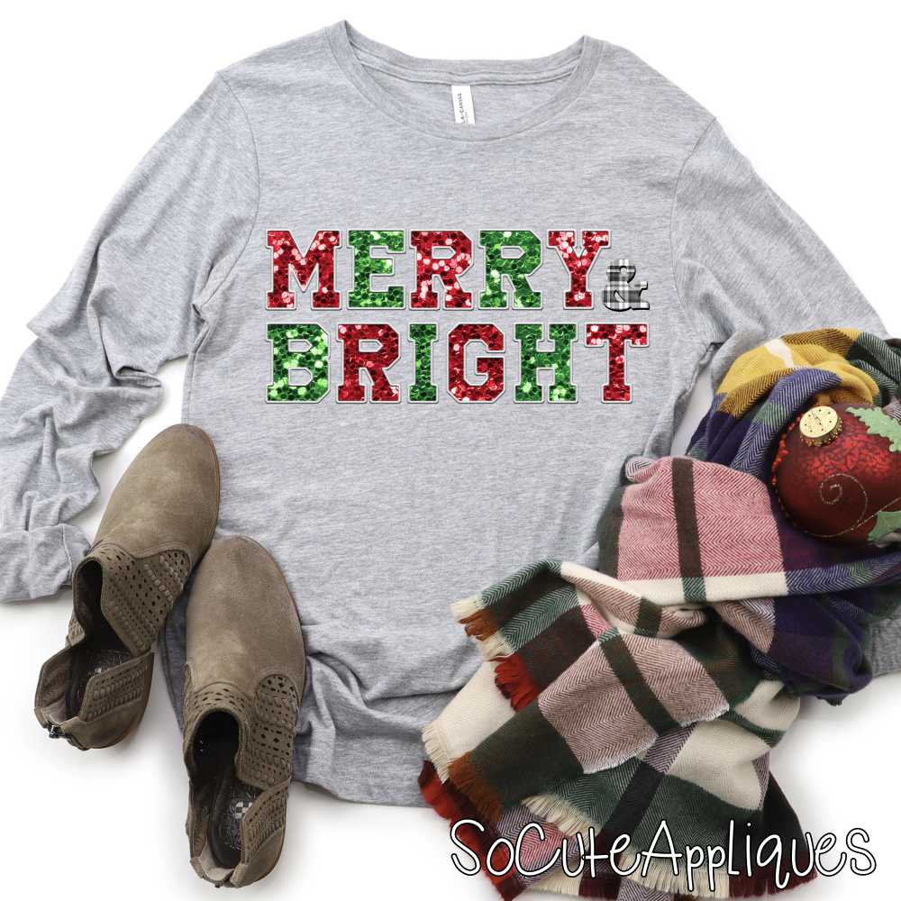 merry and bright glitter *DTF* Transfer