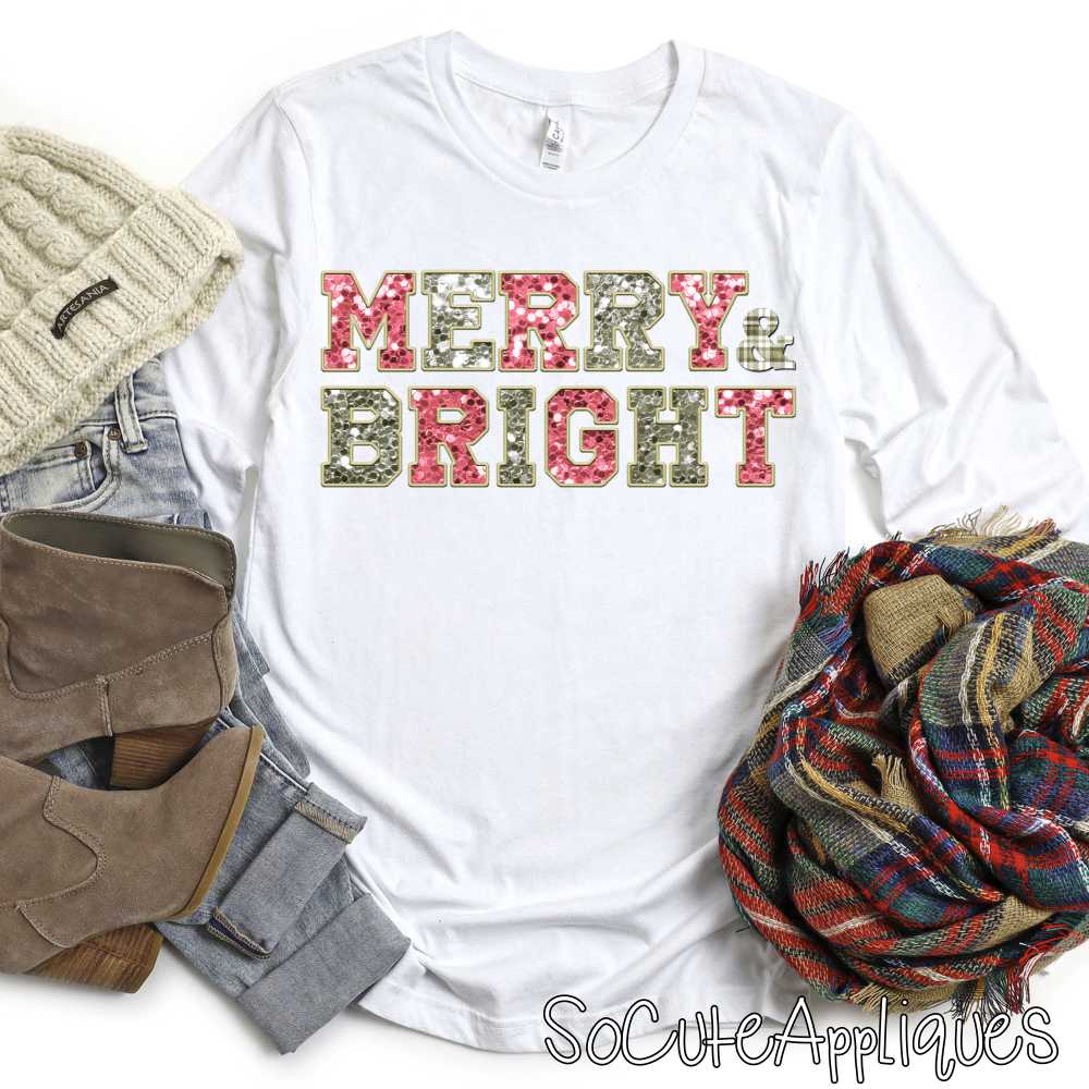 Merry and bright glitter *DTF* Transfer