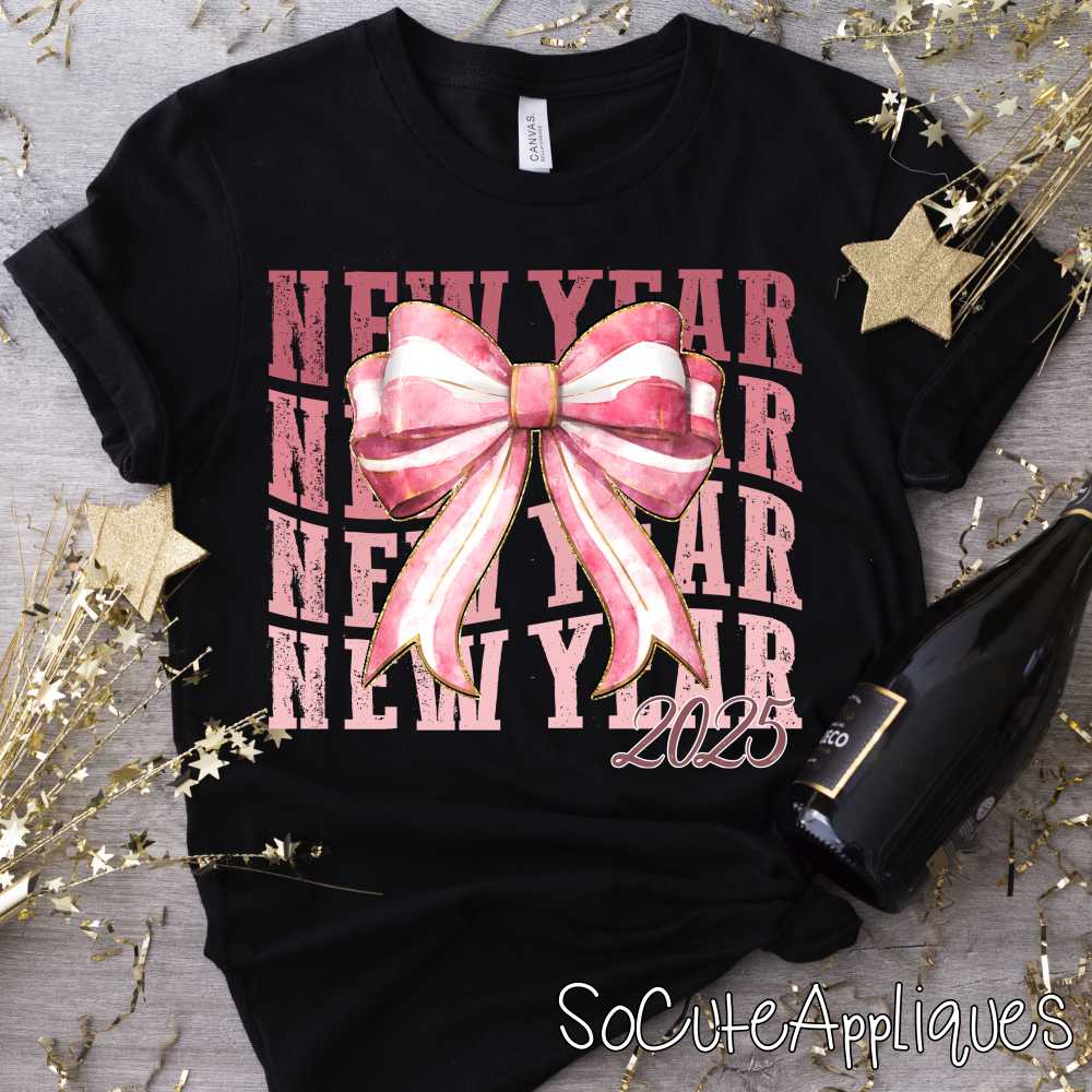 Happy New Year pink bow *DTF* Transfer