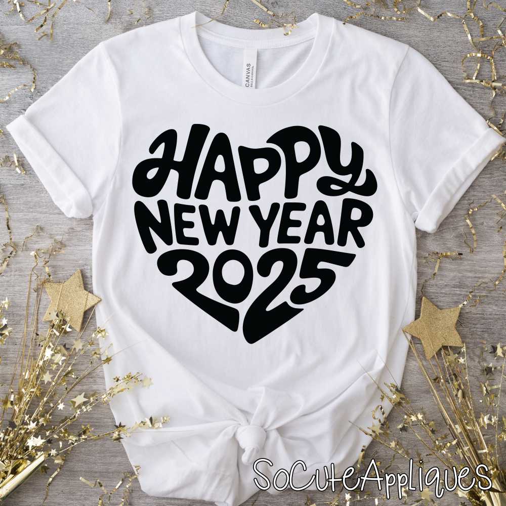 Happy new year heart BLACK *DTF* Transfer