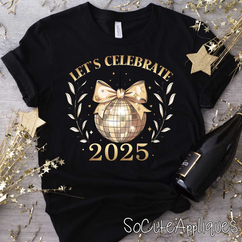 Lets Celebrate Disco ball happy new year gold *DTF* Transfer