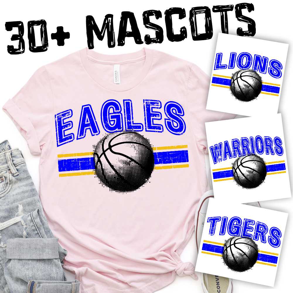 CUSTOM MASCOT NEUTRAL basketball on team color stripes *DTF* Transfer