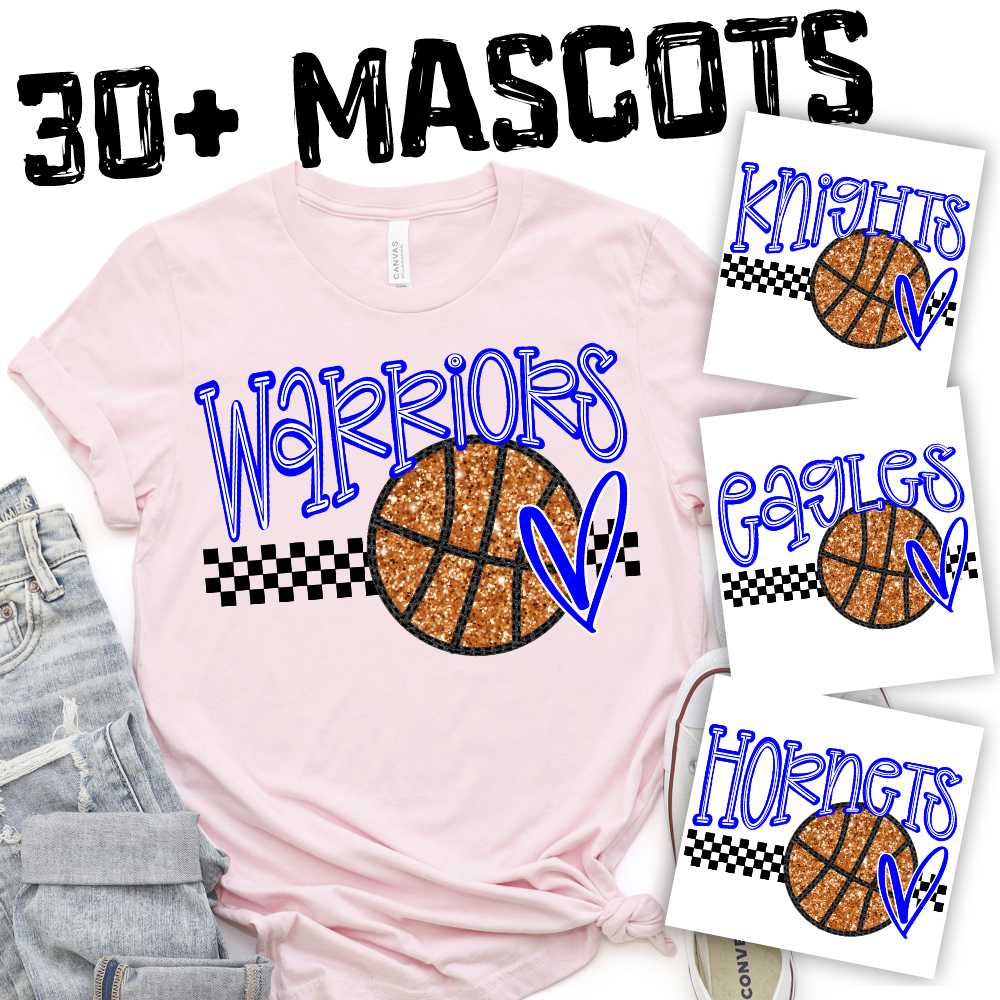 CUSTOM MASCOT Faux glitter basketball on checks *DTF* Transfer