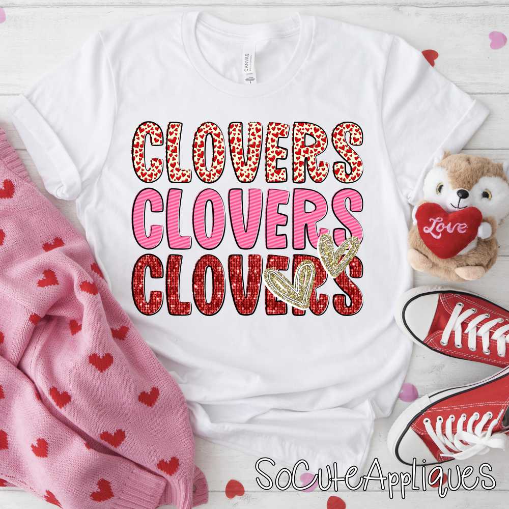 Triple Stacked CLOVERS Valentine Mascot  *DTF* Transfer Jenny Sutherlin
