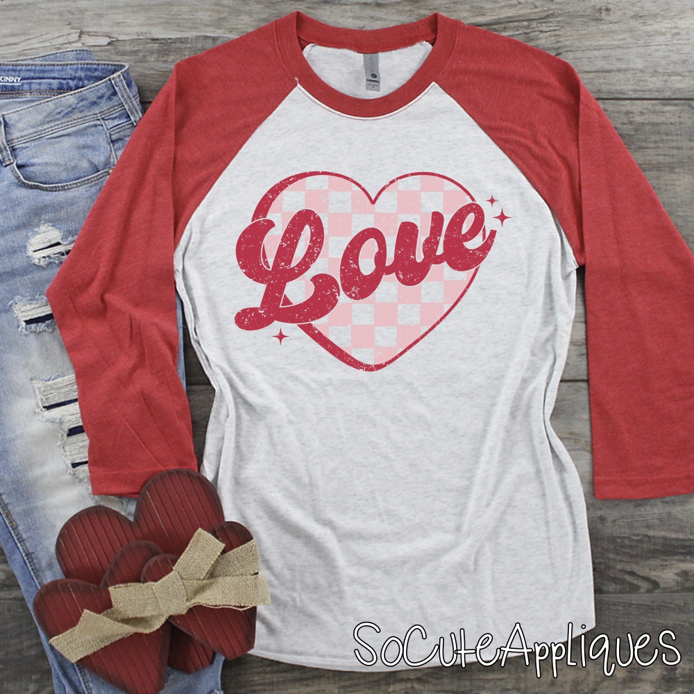 Love checkered heart PINK *DTF* Transfer