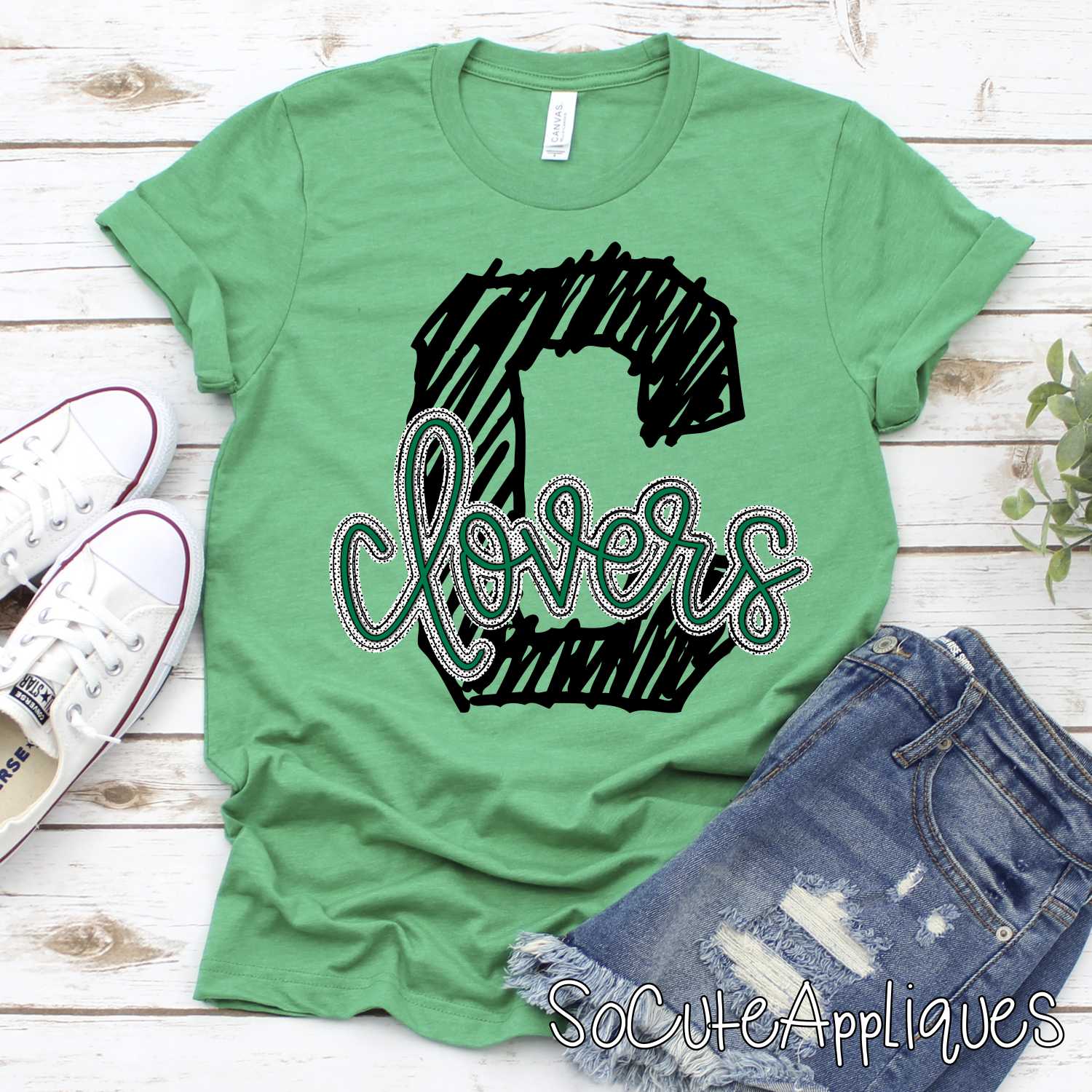 CLOVERS Initial and layered script Mascot *DTF* Transfer Jenny Sutherlin