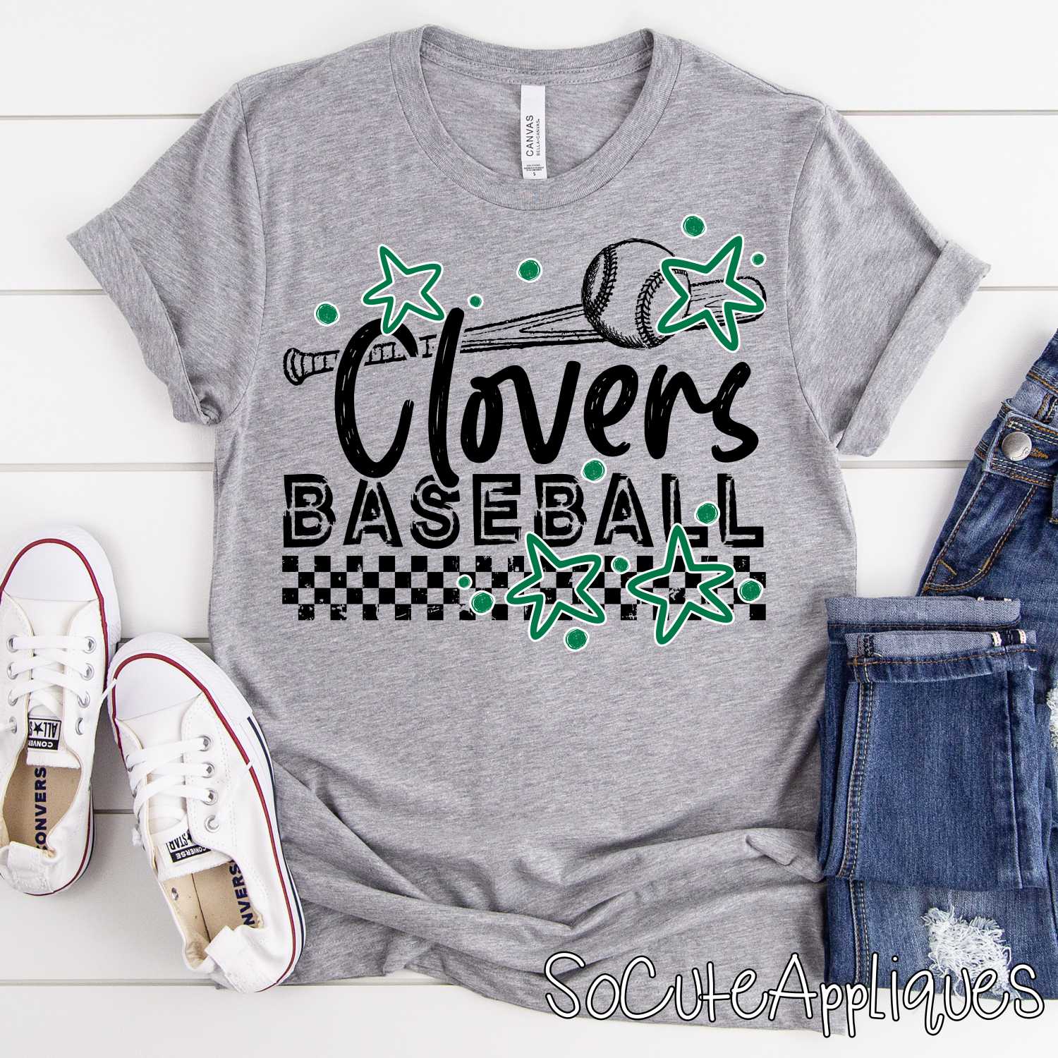 CLOVERS BASEBALL Graffiti Bat on CHECKS *DTF* Transfer Jenny Sutherlin