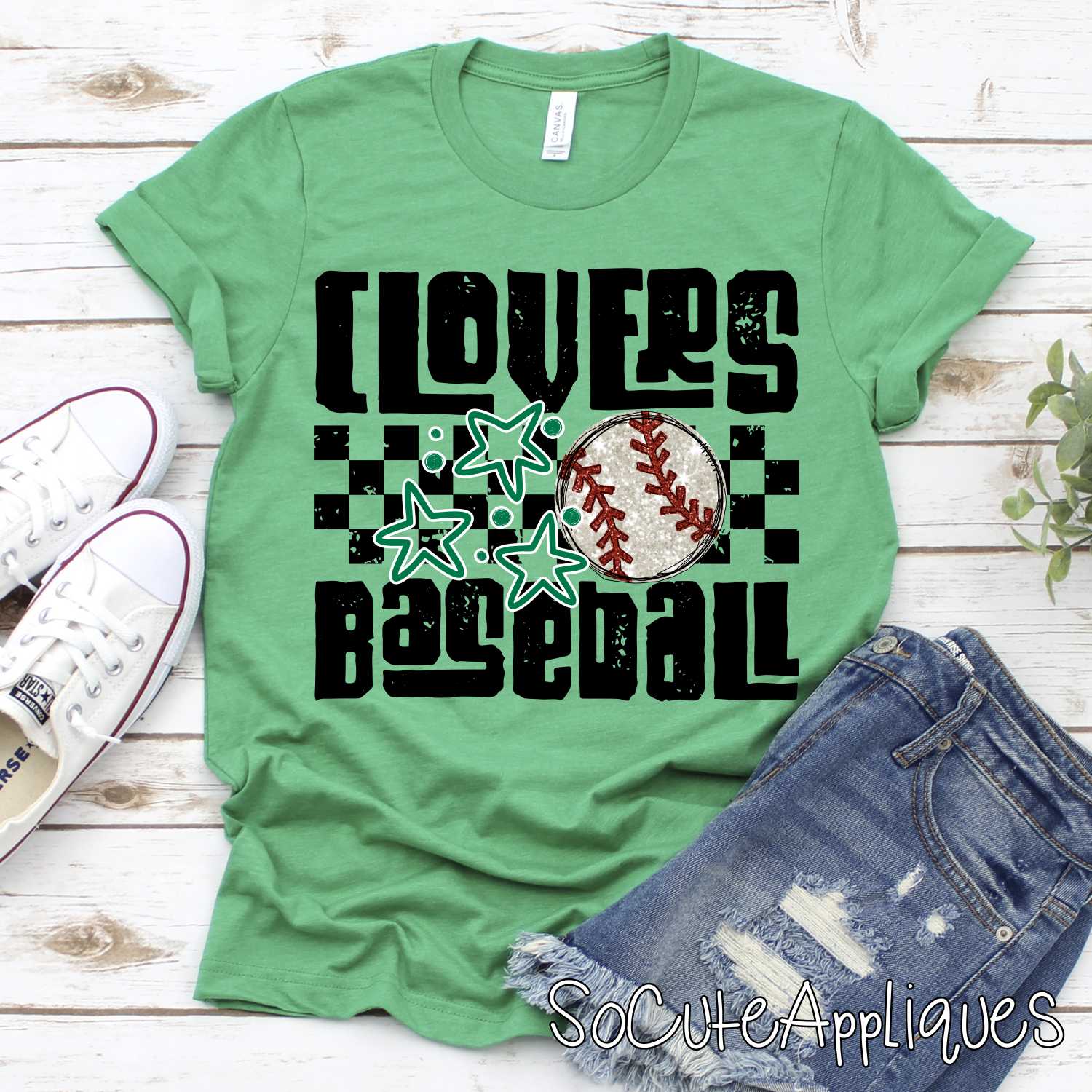 Funky CLOVERS baseball on CHECKS heart *DTF* Transfer Jenny Sutherlin