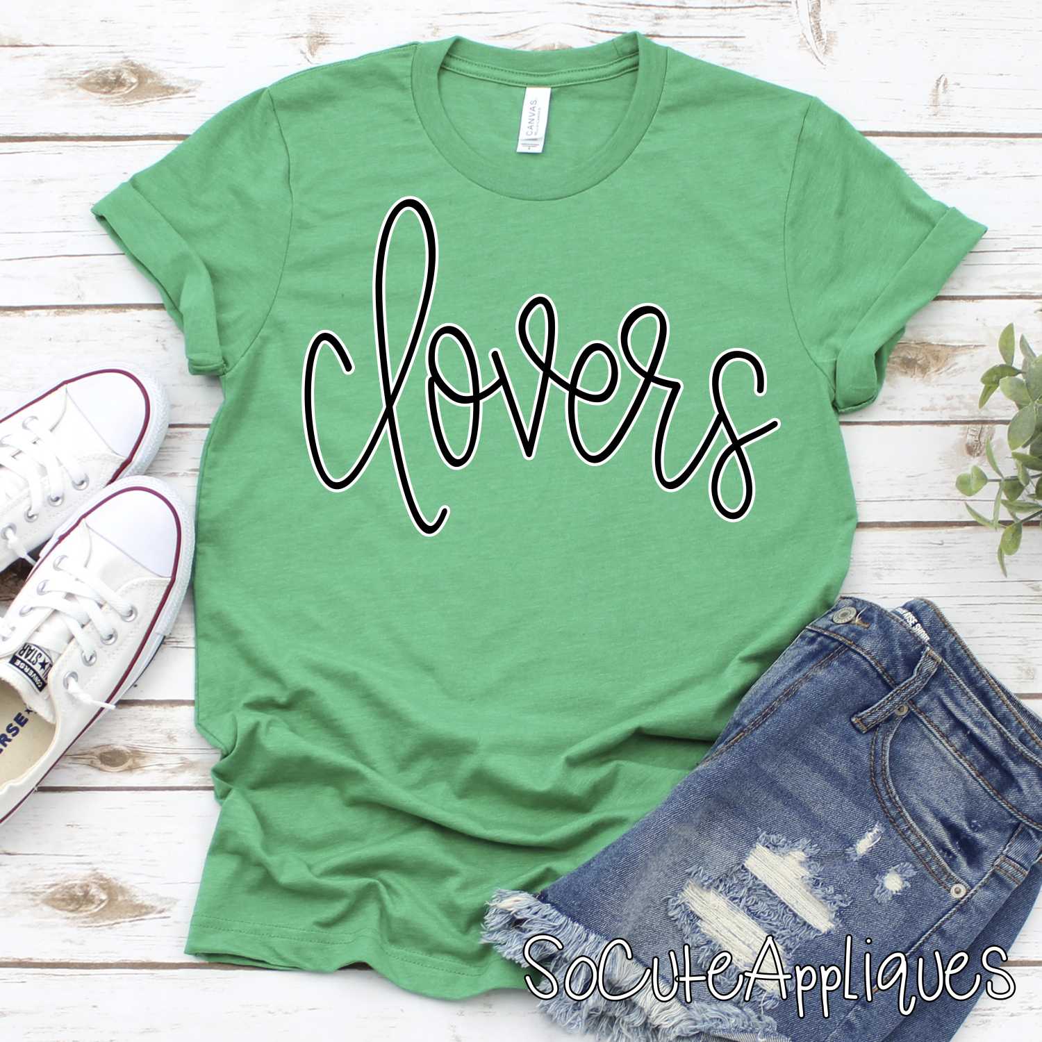 CLOVERS layered script Mascot BLACK & WHITE *DTF* Transfer Jenny Sutherlin