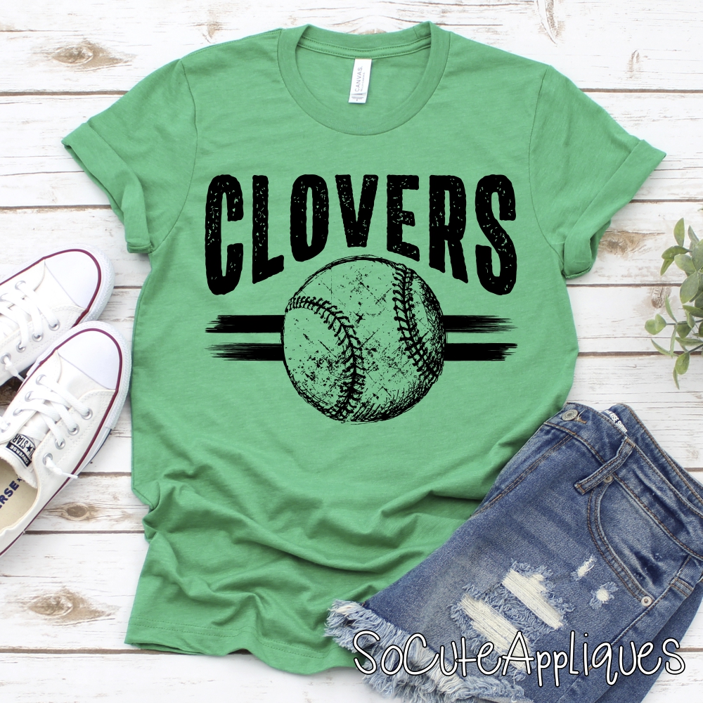 CLOVERS Ball on stripes Mascot Baseball or Softball *DTF* BLACK Transfer Jenny Sutherlin