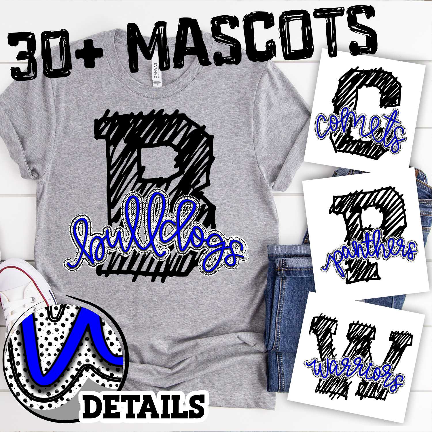 Layered script Mascot on black and white dots INITIAL *DTF* Transfer