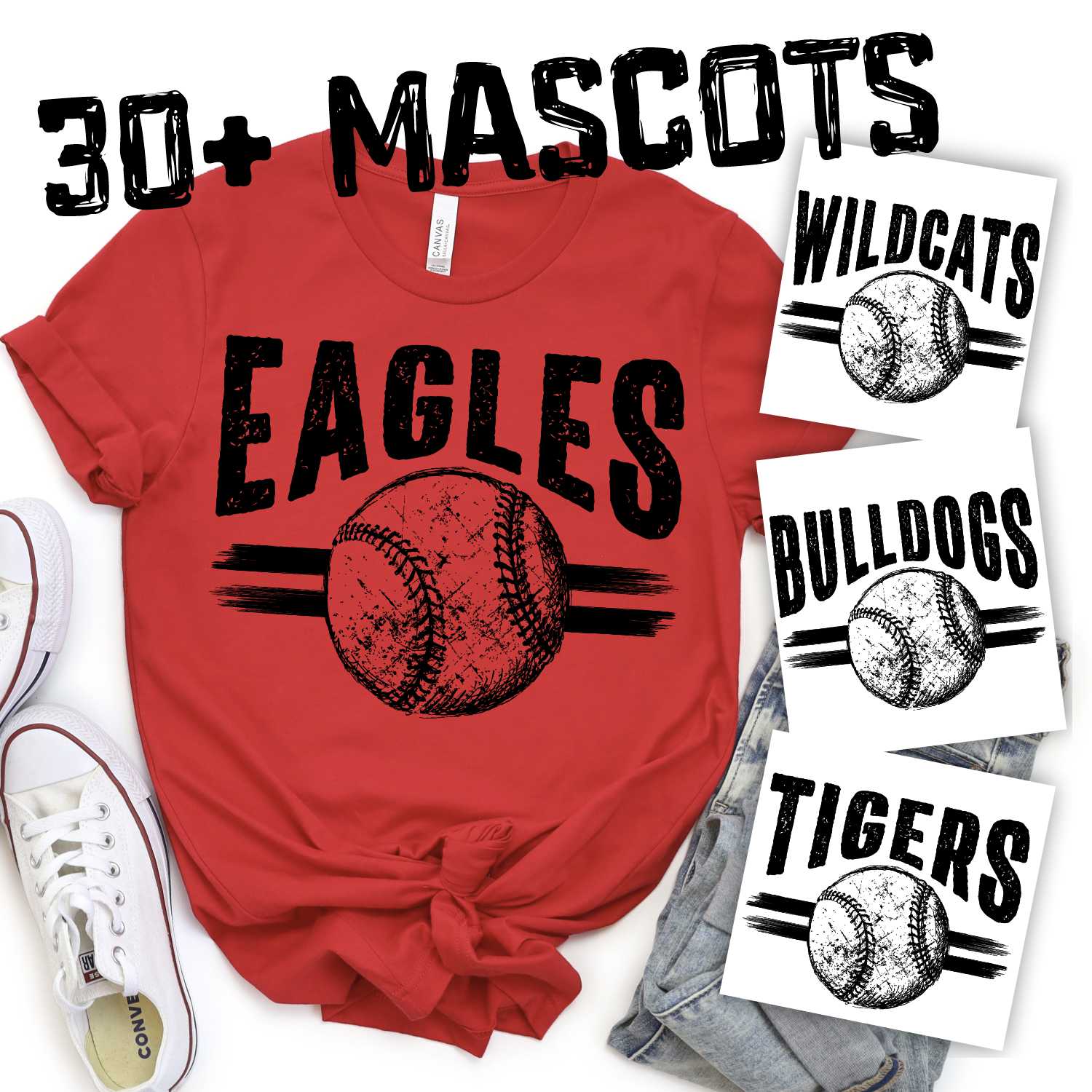 Ball on stripes Mascot Baseball or Softball *DTF* Transfer BLACK